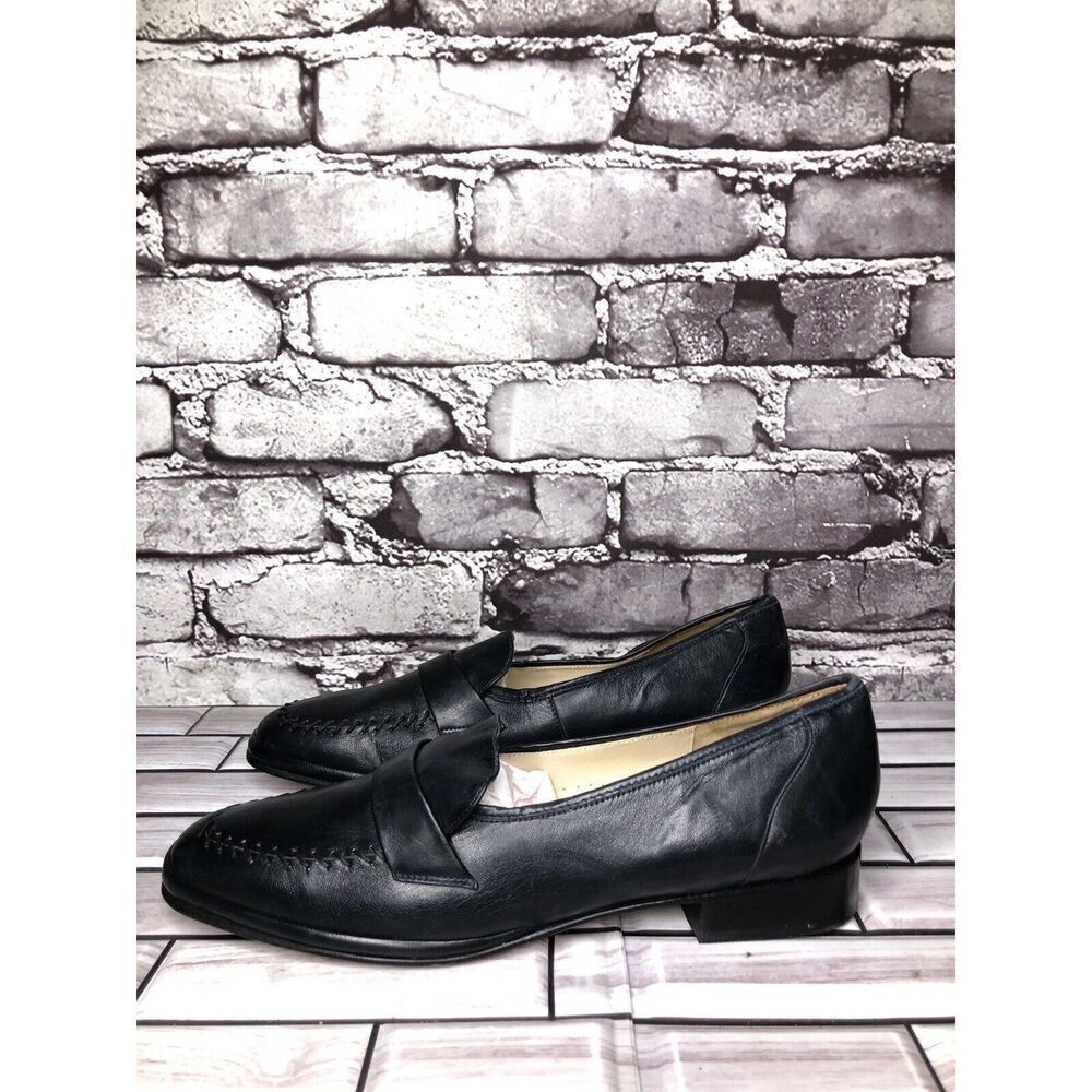 Barker Flex Fine English Shoes Navy Blue Leather Loafers Women Sz 7AA US/37.5EU